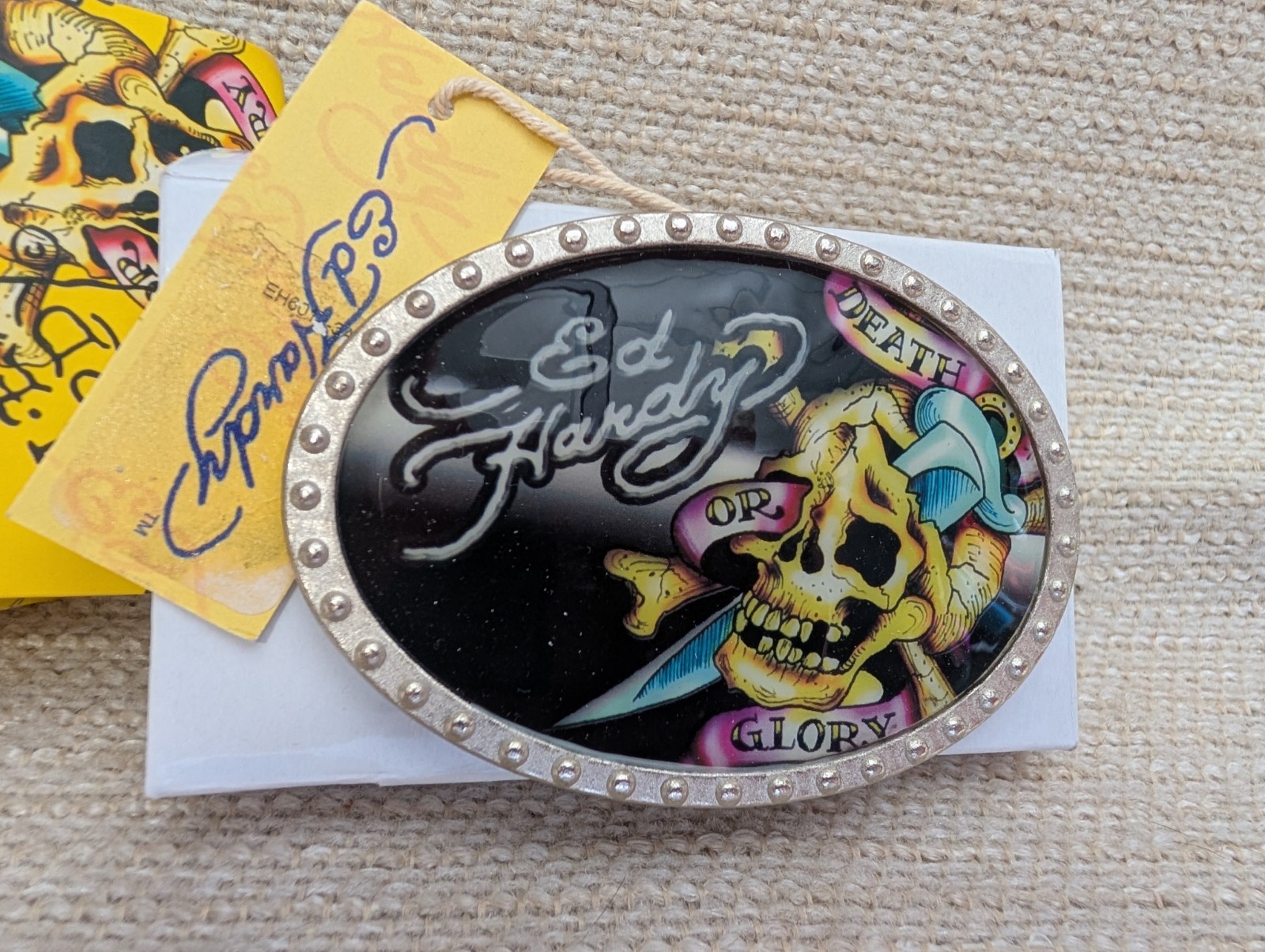New w/Tags Ed Hardy Metal Belt Buckle Death or Glory Skull & Dagger 260448G