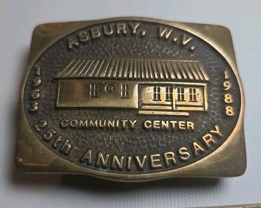 Vtg 1998 25 Anniversary Asbury Community Center West Virginia Metal Belt Buckle