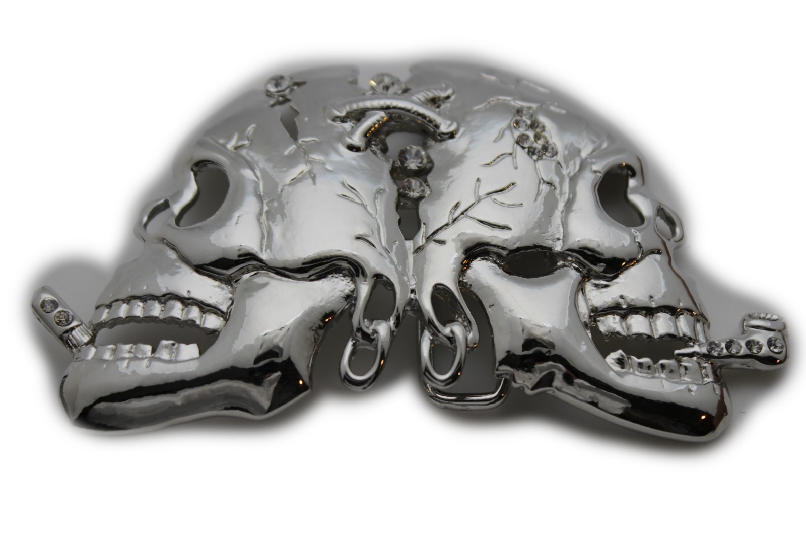 Men Women Belt Buckle Silver Metal Fashion Skeleton Skull Halloween Gothic Big