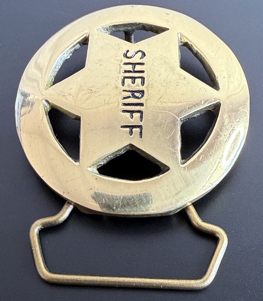 Solid Brass Sheriff Badge Belt Buckle Round 2.5” Across Vintage 80’s