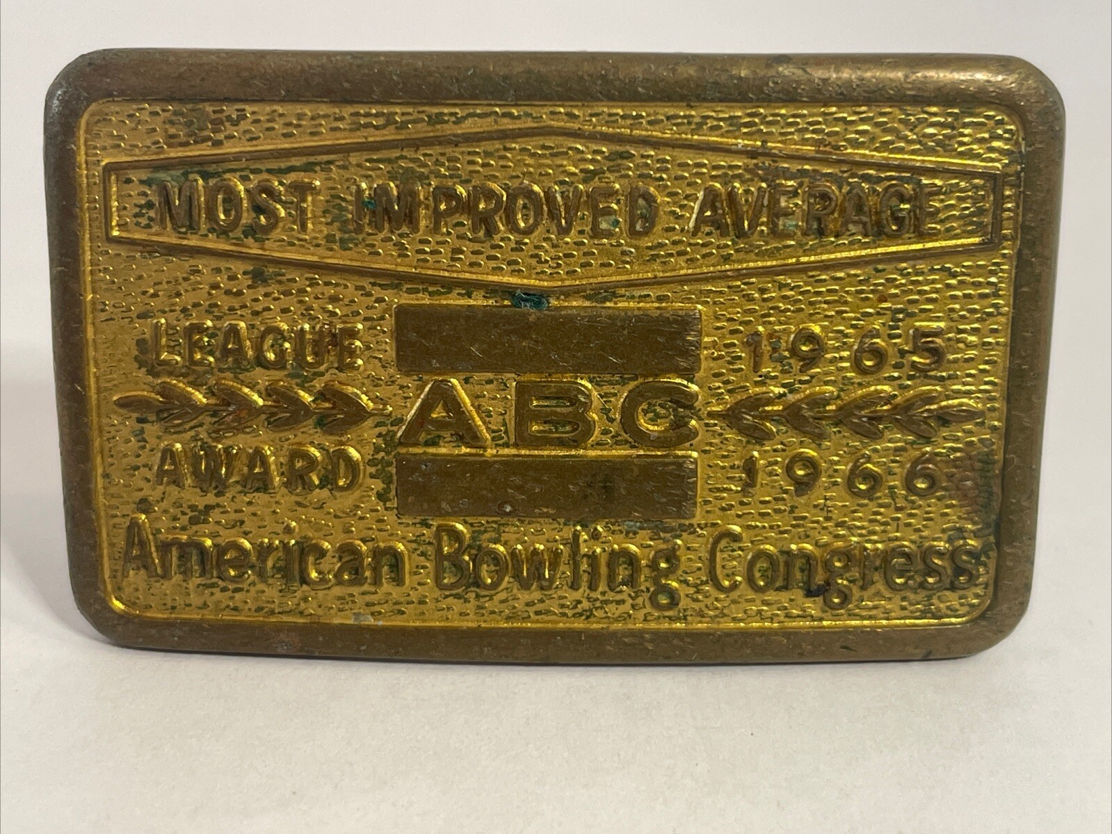Vtg. American Bowling Congress Belt Buckle Most Improved Average League Award