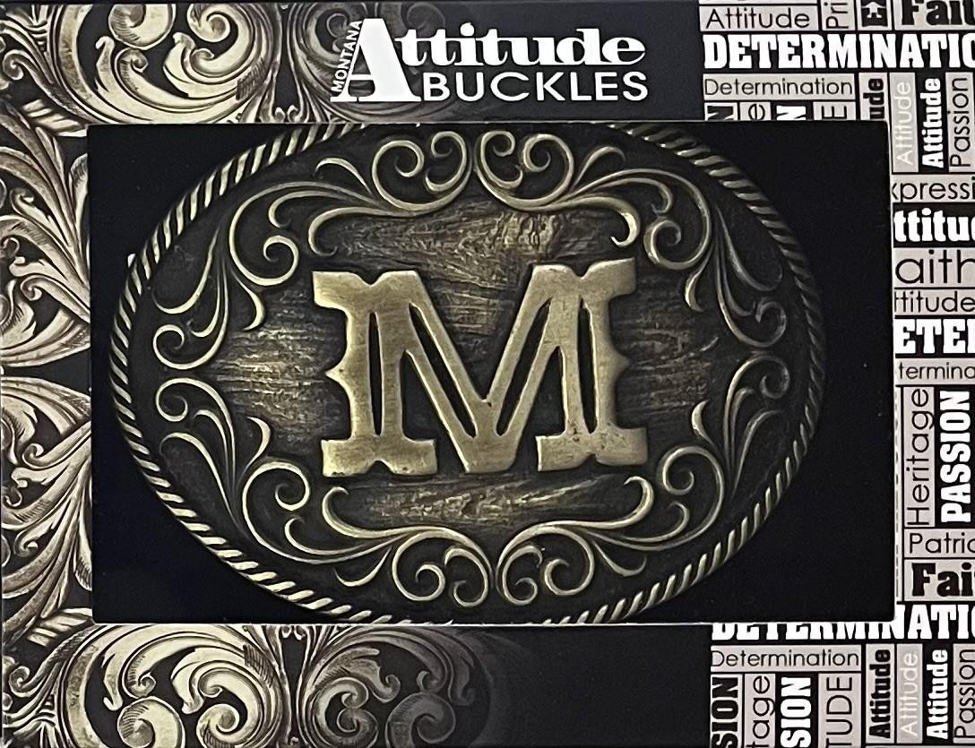 Montana Silversmiths Attitude Filigree Initial M Western Oval Belt Buckle