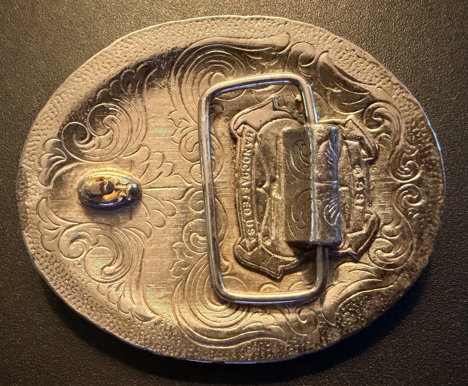 Vintage USA Made HANDCRAFTED Belt Buckle SSI Western NATIVE AMERICAN Turquoise