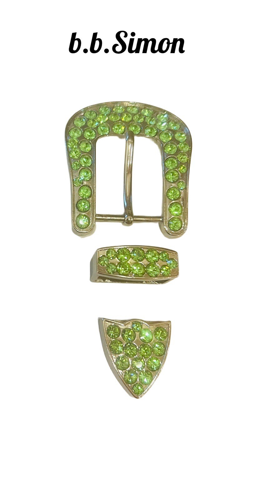 B.B. Simon Full Crystal Belt Buckle Swarovski Peridot Color Crystals