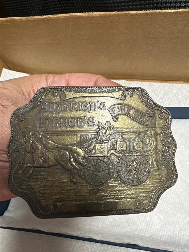 Vintage Brass America&rsquo;s Heroes Fire Department Boston Belt Buckle