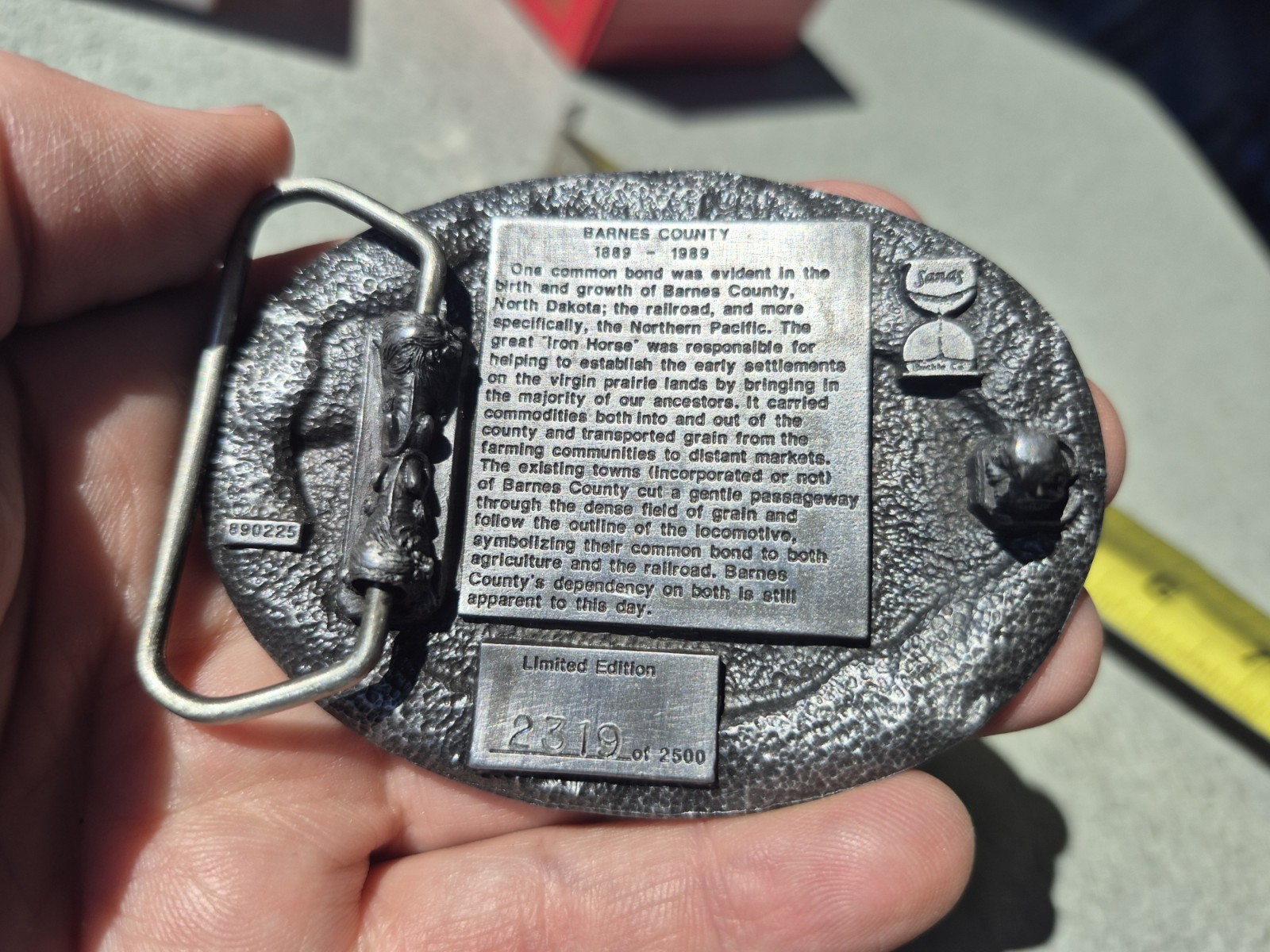 Vintage 1889 1989 Barnes County North Dakota Belt Buckle 2319/2500 Valley City