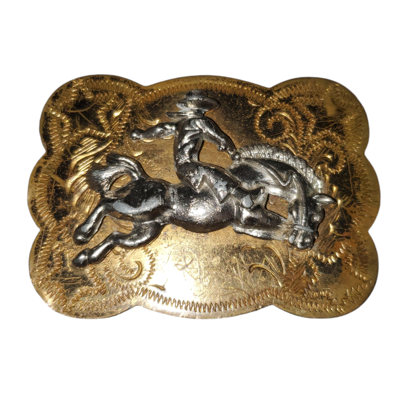 Horse Riding Cowboy Belt Buckle Solid Brass Gold/Silver-Tone Rodeo Western 3D