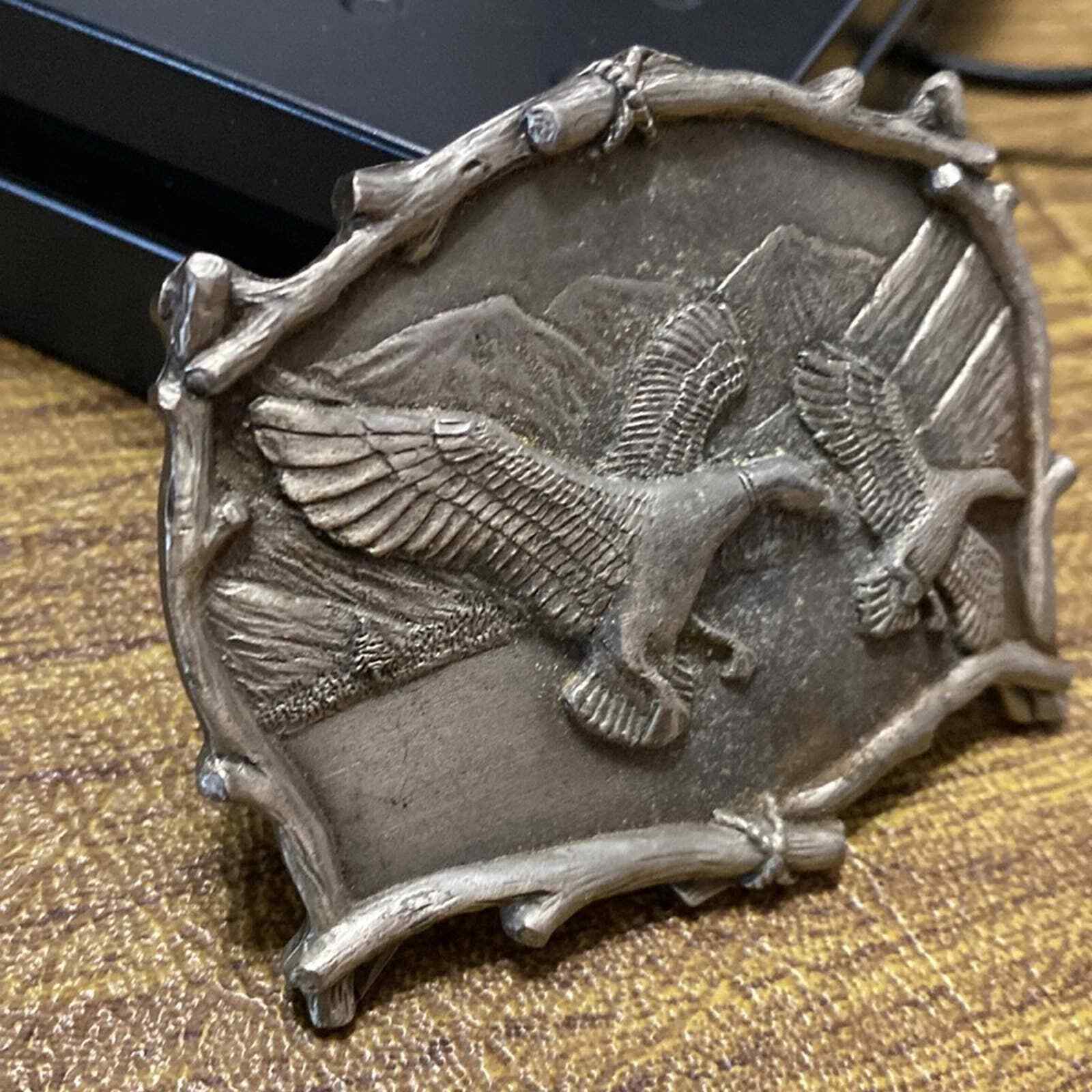 Vintage Solid Pewter Tone Ducks Geese Great American Buckle Company Belt Buckle