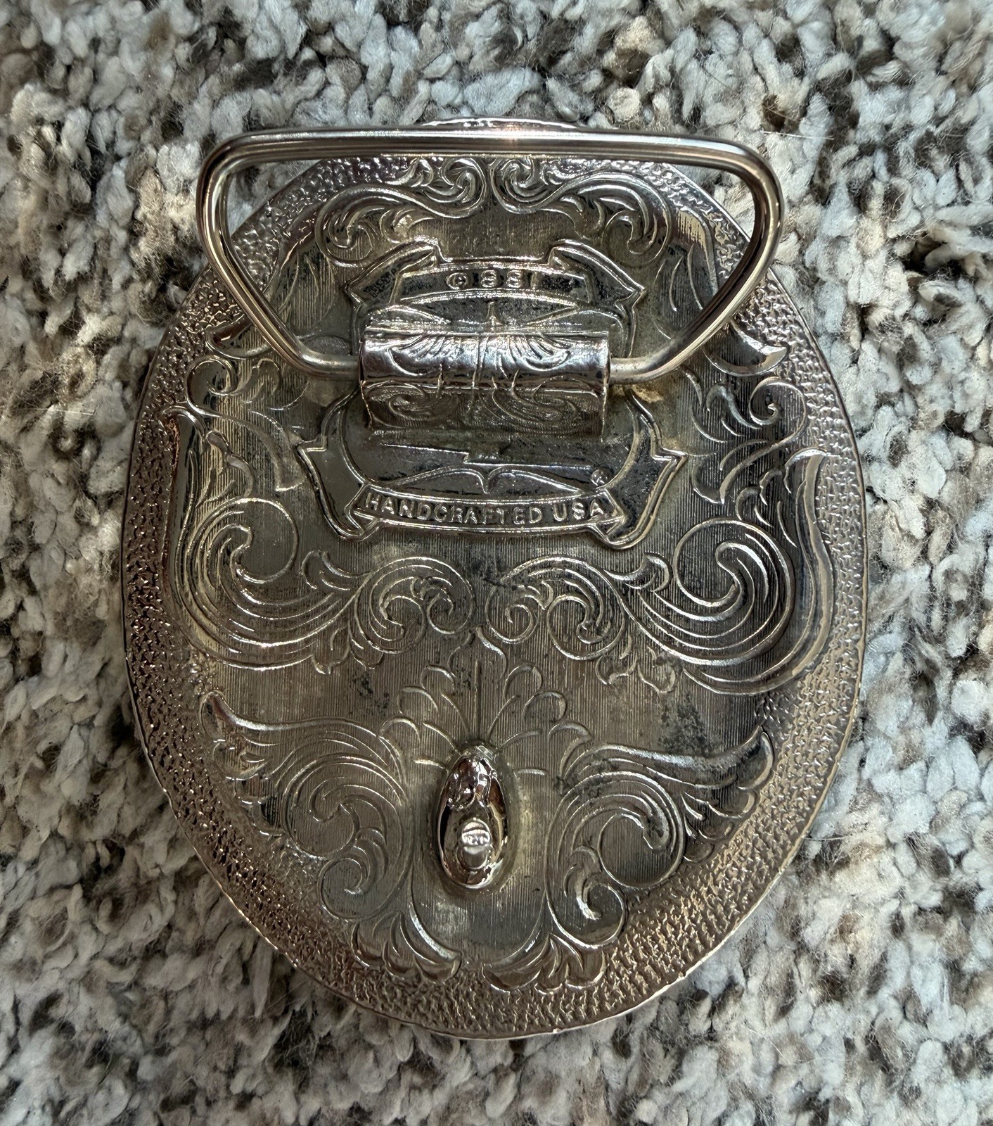 SSI Blue and Coral Turquoise Western Oval Eagle Floral Metal Belt Buckle