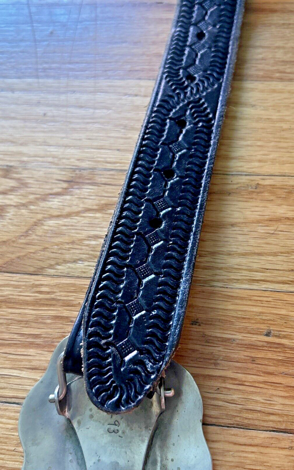 Horse Head Belt Buckle and Black Leather Belt 47 in Made in Mexico