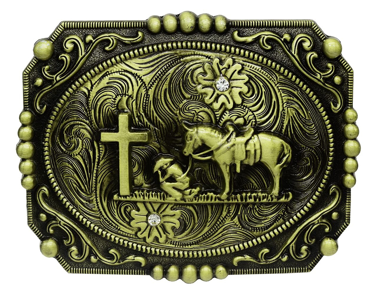 Religion Cross Cowboy Kneeling Prayer And Horse Design Belt Buckle