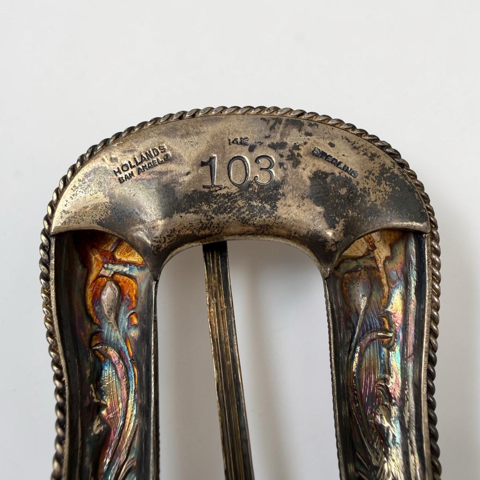 14K Gold Sterling Silver Hollands San Angelo 103 Ranger 3 Pc Belt Buckle Set
