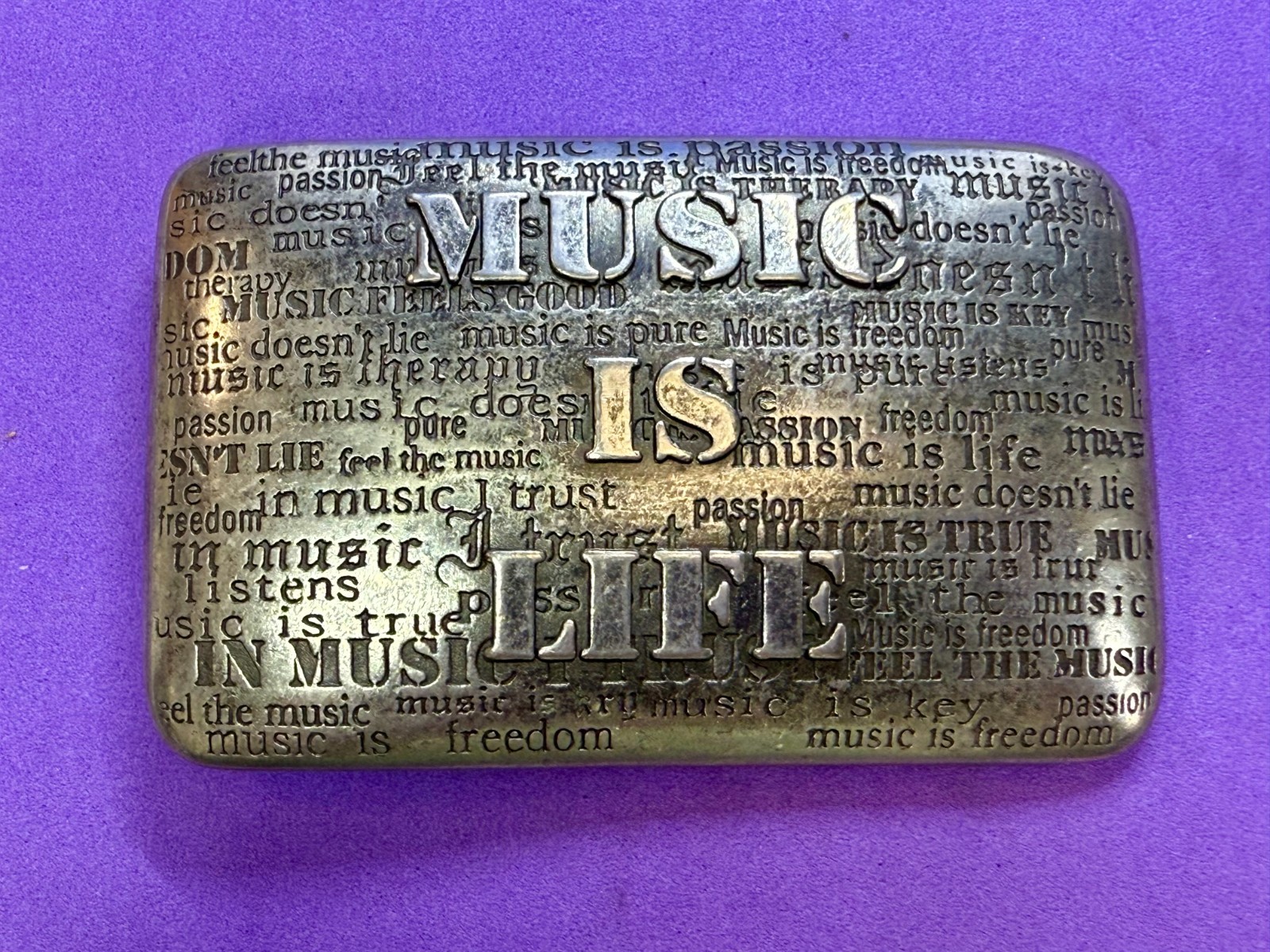 Music is Life Word Statement Musicians Poets Silver Color Belt Buckle