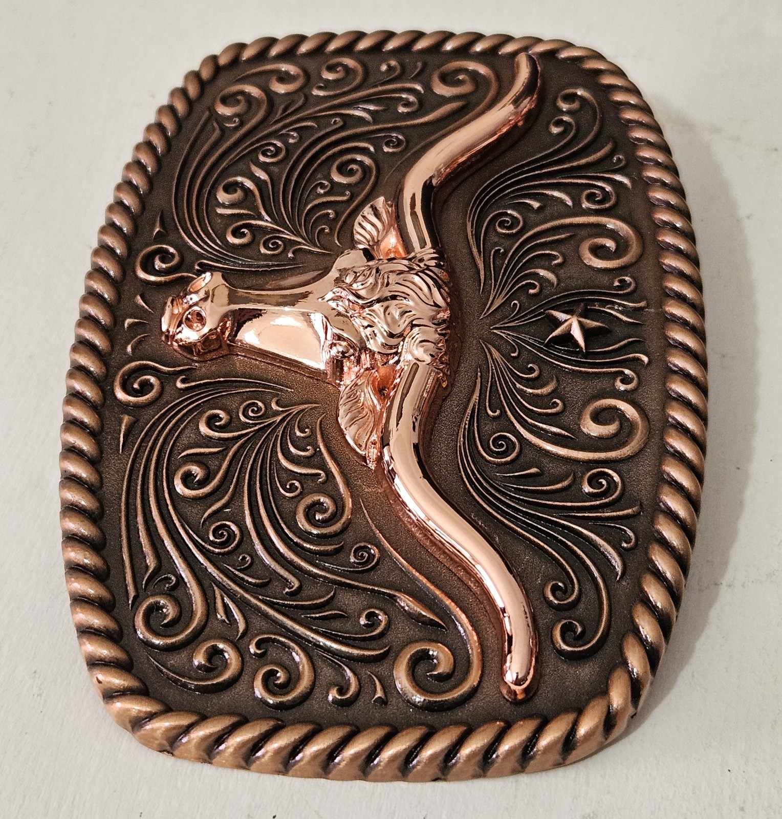 Longhorn Western Attitude Belt Buckle – Copper 4&Prime; x 2-5/8&Prime;