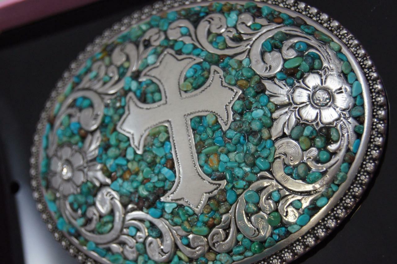 Nocona Belt Buckle Oval Cross with Turquoise Belt Buckle M & F Western 37914