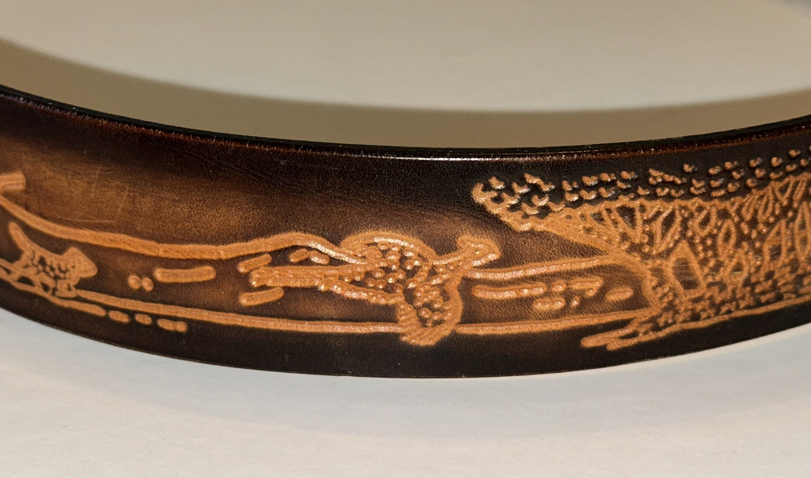 Tooled Leather Belt Size 30 Duck Hunting Crumrine Bronze Eagle Eye Gem Buckle