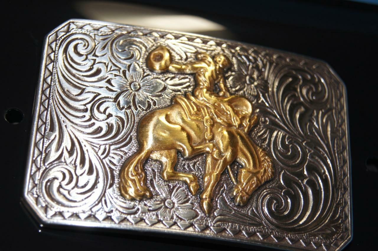 Nocona Youth Bucking Horse Rider Silver and Gold Tone Belt Buckle 37558