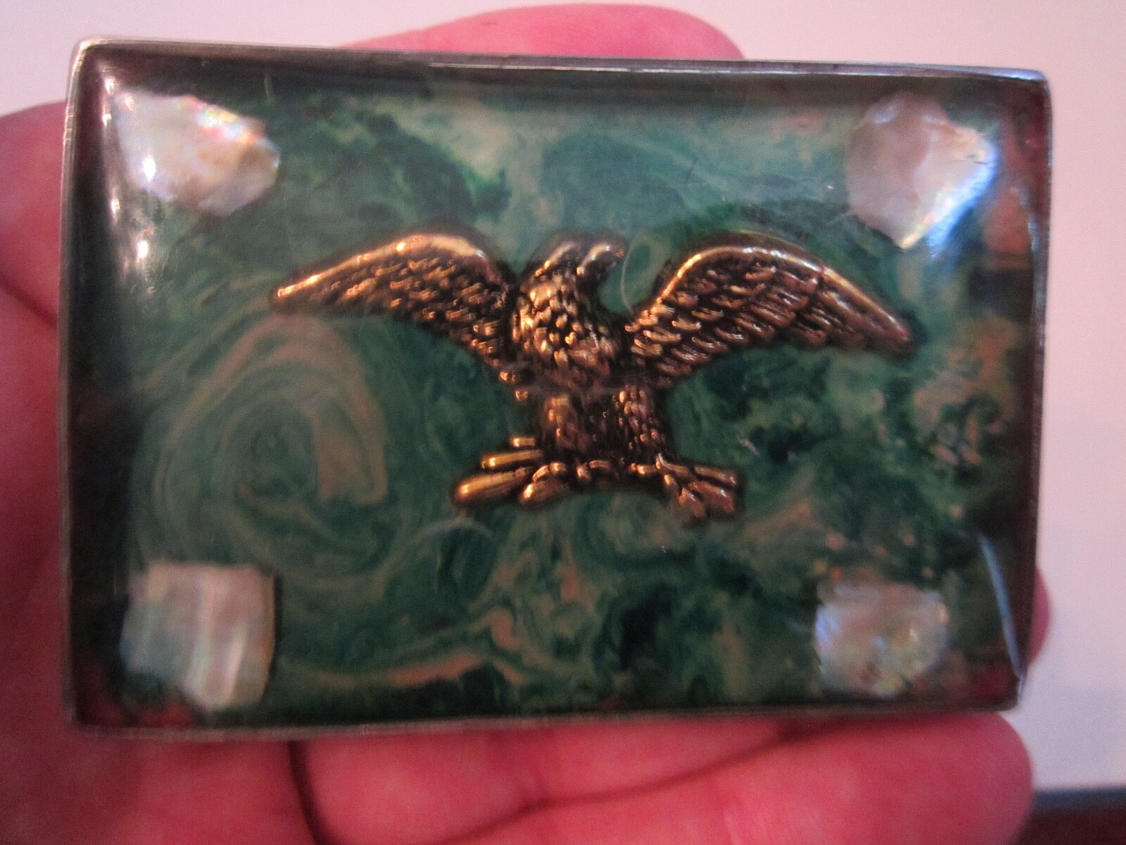 VINTAGE EAGLE WITH MOTHER OF PEARL STONES BELT BUCKLE – LUCITE – HEAVY – BBA-28