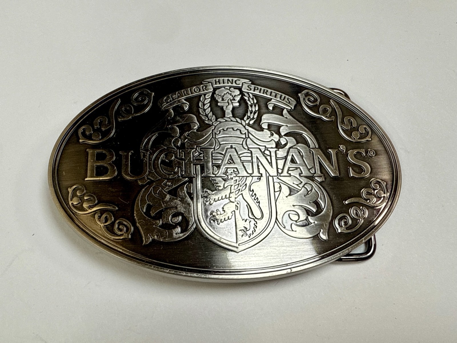 Buchanan&rsquo;s ScottishTop Shelf Whiskey promo Clarior Hinc Spiritus Belt Buckle