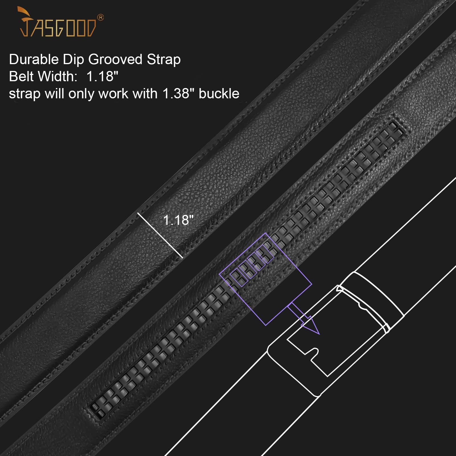 JASGOOD Ratchet Belt Replacement Strap 1 Suit Pant Size 44&Prime;-50&Prime;, A-black