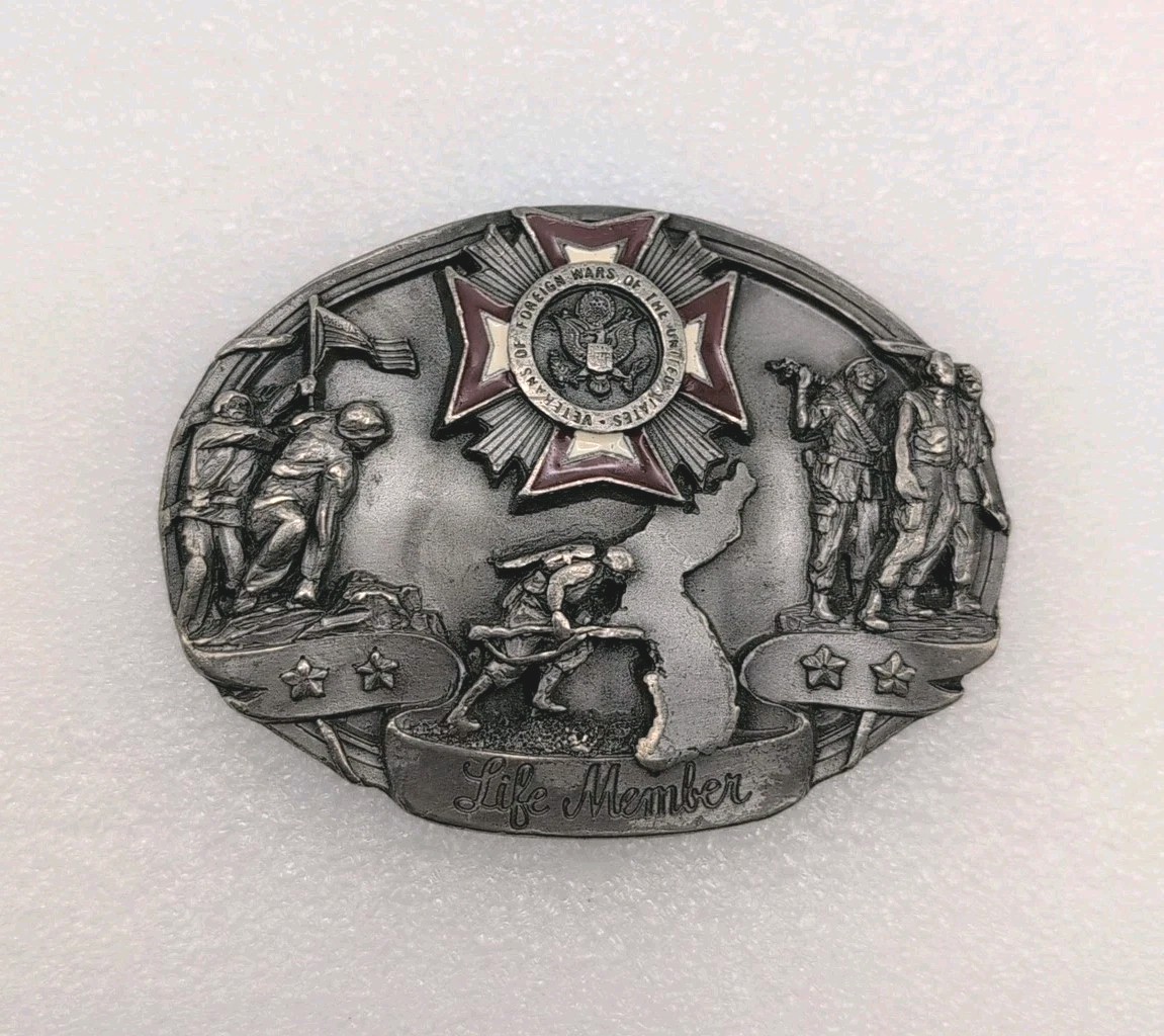 1987 VFW Belt Buckle Siskiyou Veterans of Foreign Wars USA Life Member Vintage