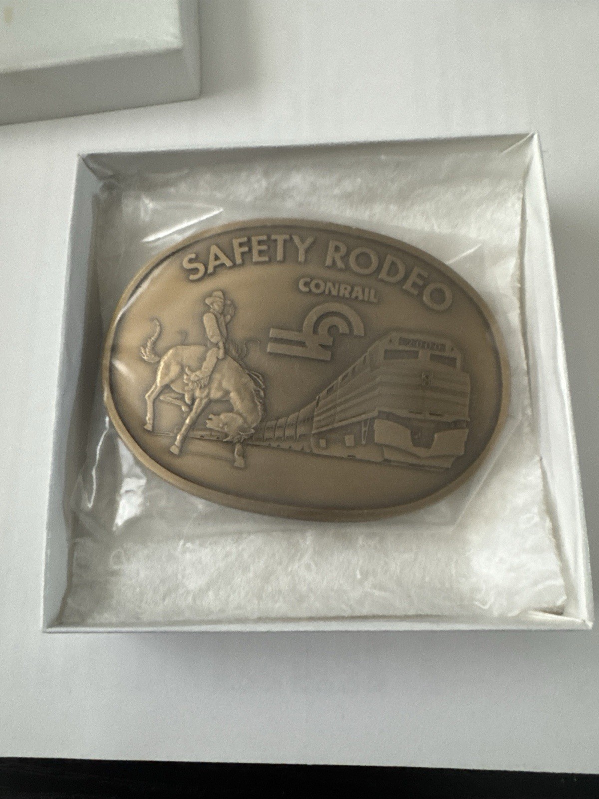 Conrail Safety Rodeo Solid Brass Belt Buckle 2000 Oval shaped 3.25&Prime; by 2.5&Prime;