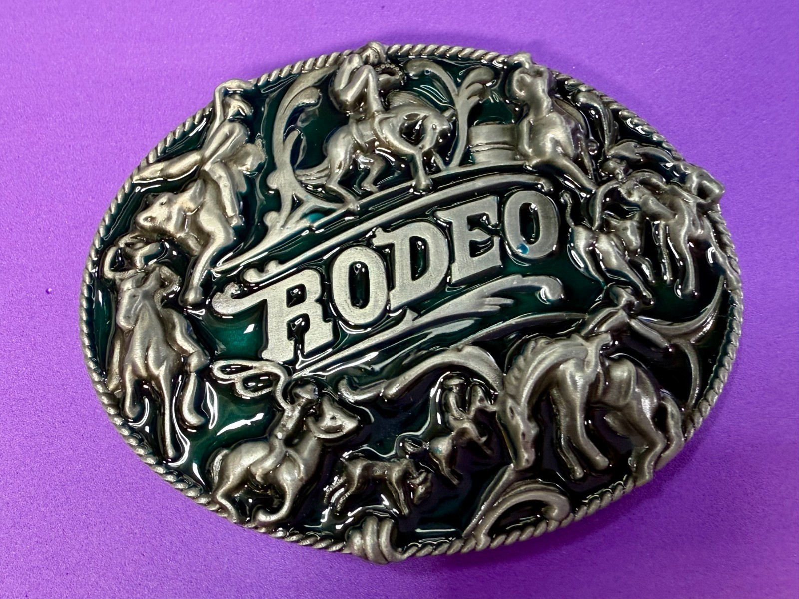 Cowboy Rodeo Calf Roping Bucking Bronco Rancher Enameled New Western Belt Buckle