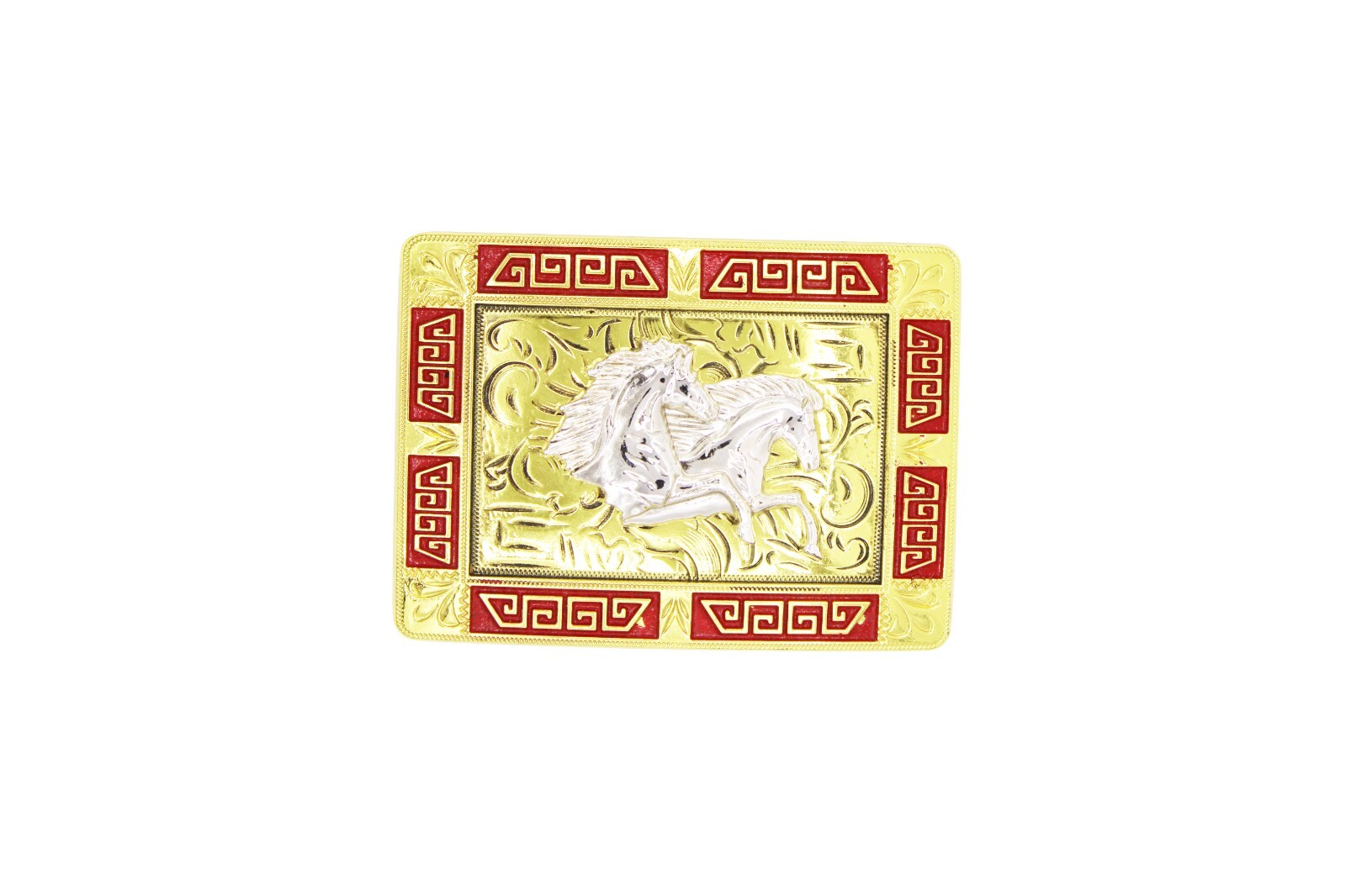 Western Buckle Gold Silver Red Running Horse Cowboy 2 » Hebilla Vaquero