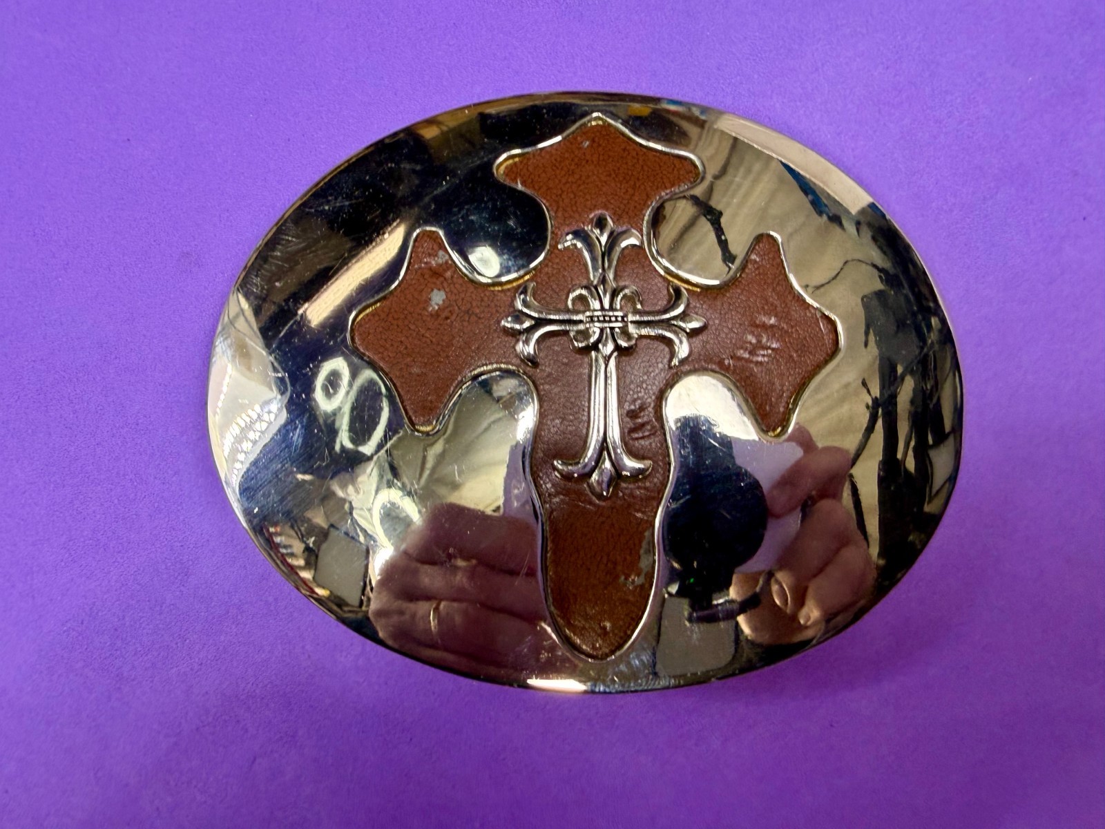 Large Gothic Cross Religious Gothic Punk Biker Vibe Leather & Metal Belt Buckle