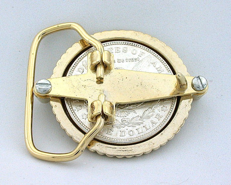 Gold Color REAL 1921 Morgan Silver Dollar Belt Buckle EPBB51