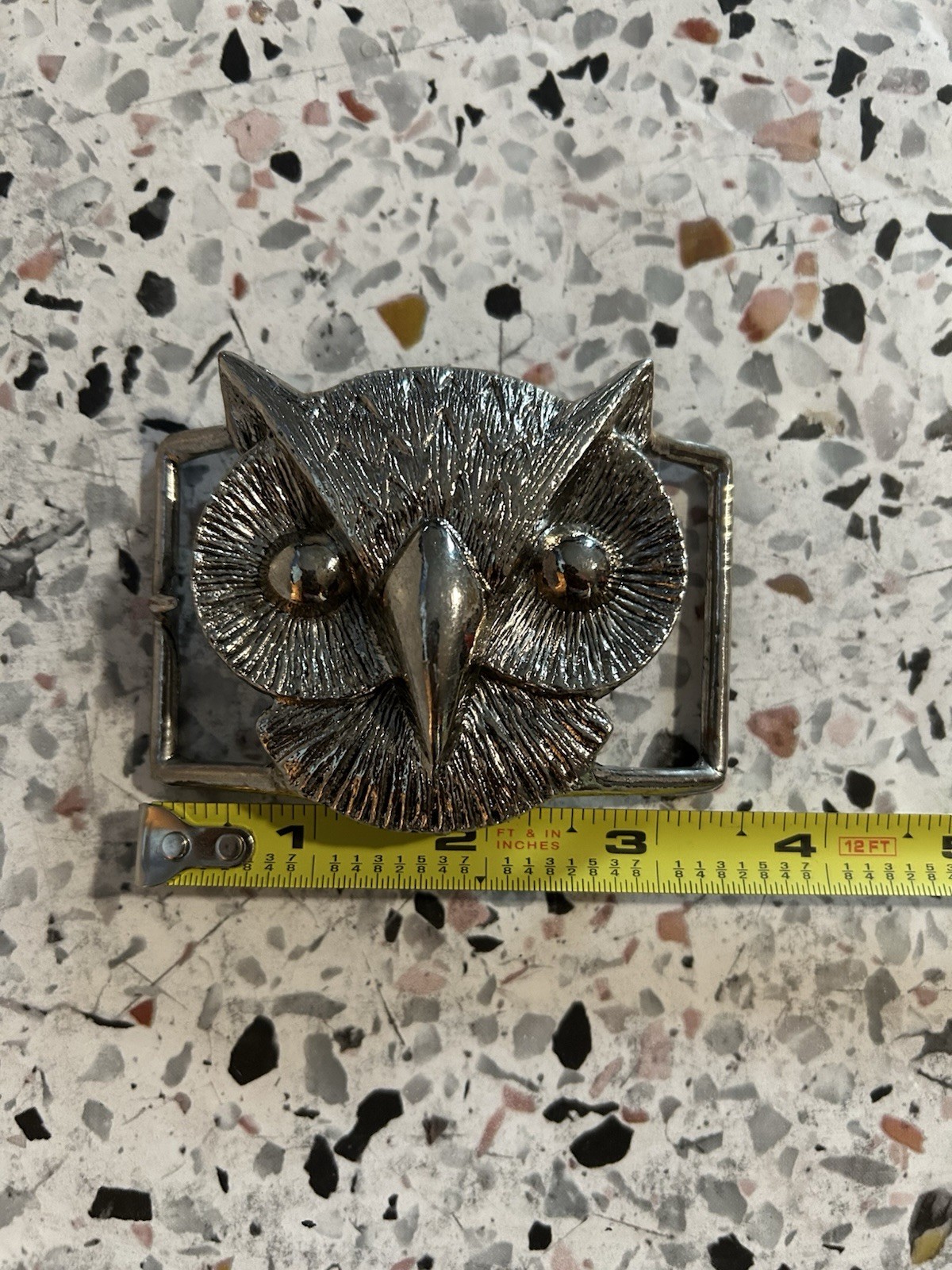 La Mode Silver Tone Owl Animal Belt Buckle Frame Style Vintage