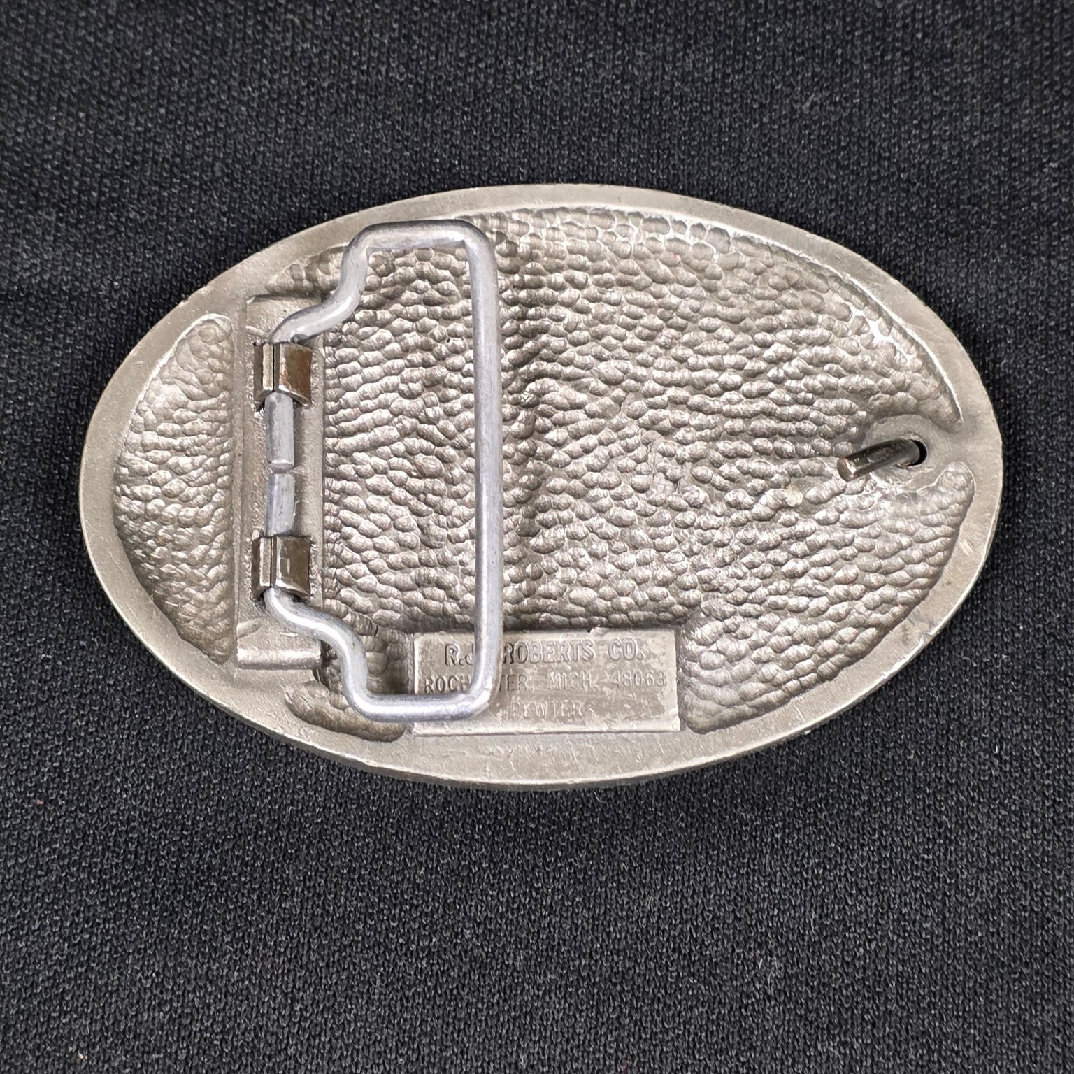 Body by Fisher Belt Buckle Pewter 3.5×2.25in Vintage Coach Car Engraved