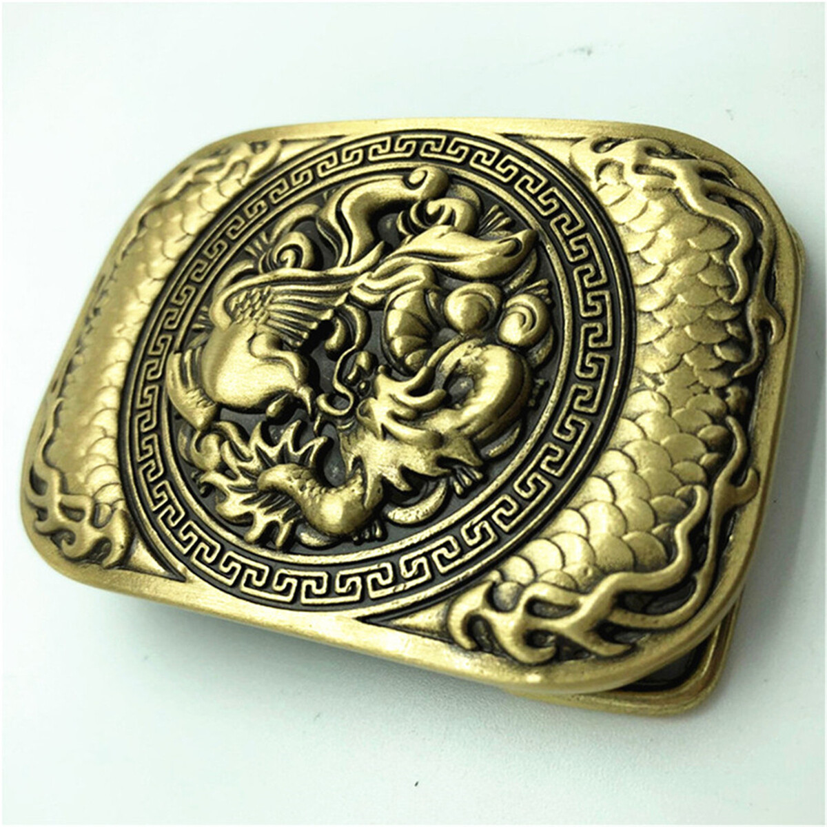 Dragon & Phoenix Solid Brass Mens Belt Buckle Western Cowboy Vintage Antique