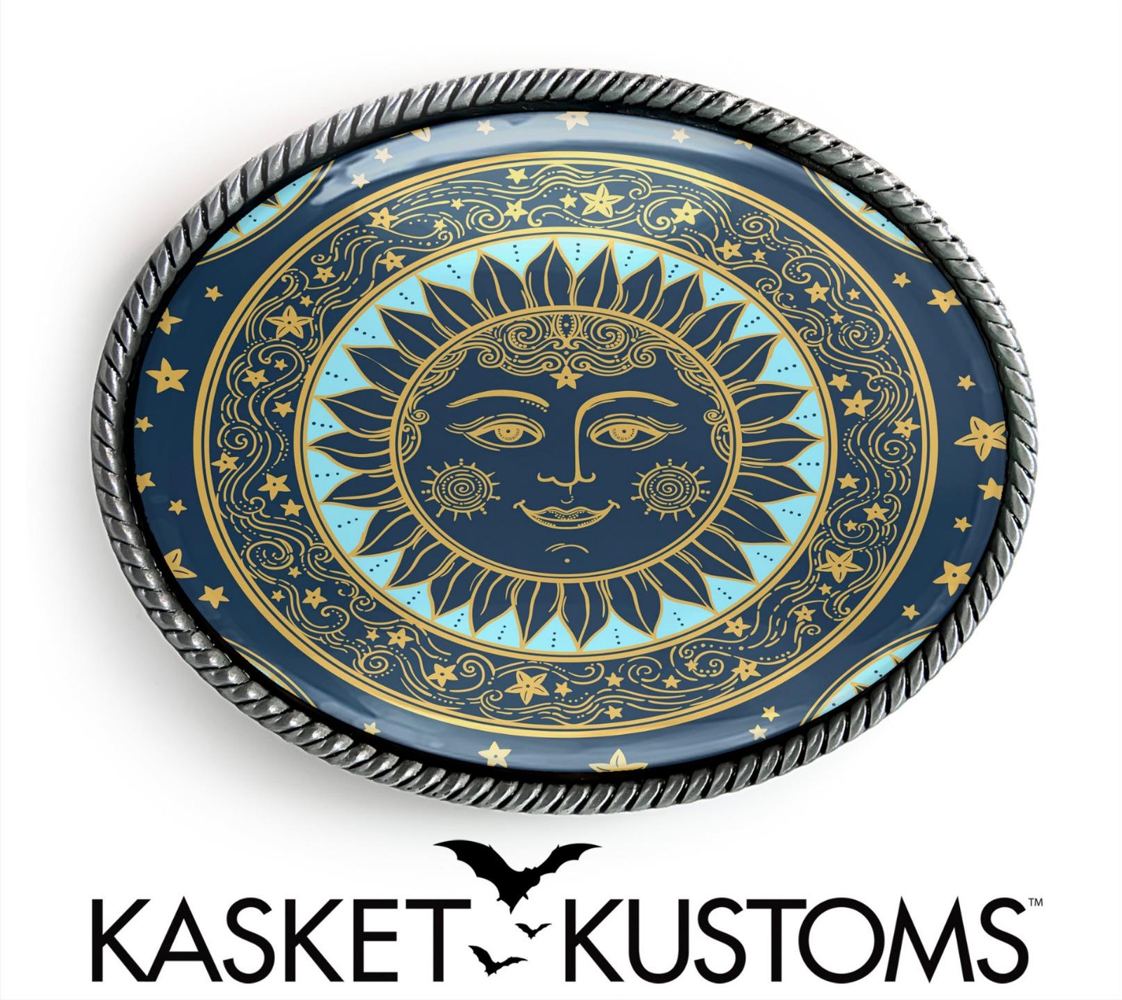 Boho Sun Belt Buckle – Ornate Bohemian Medallion Art Oval Buckle – 911
