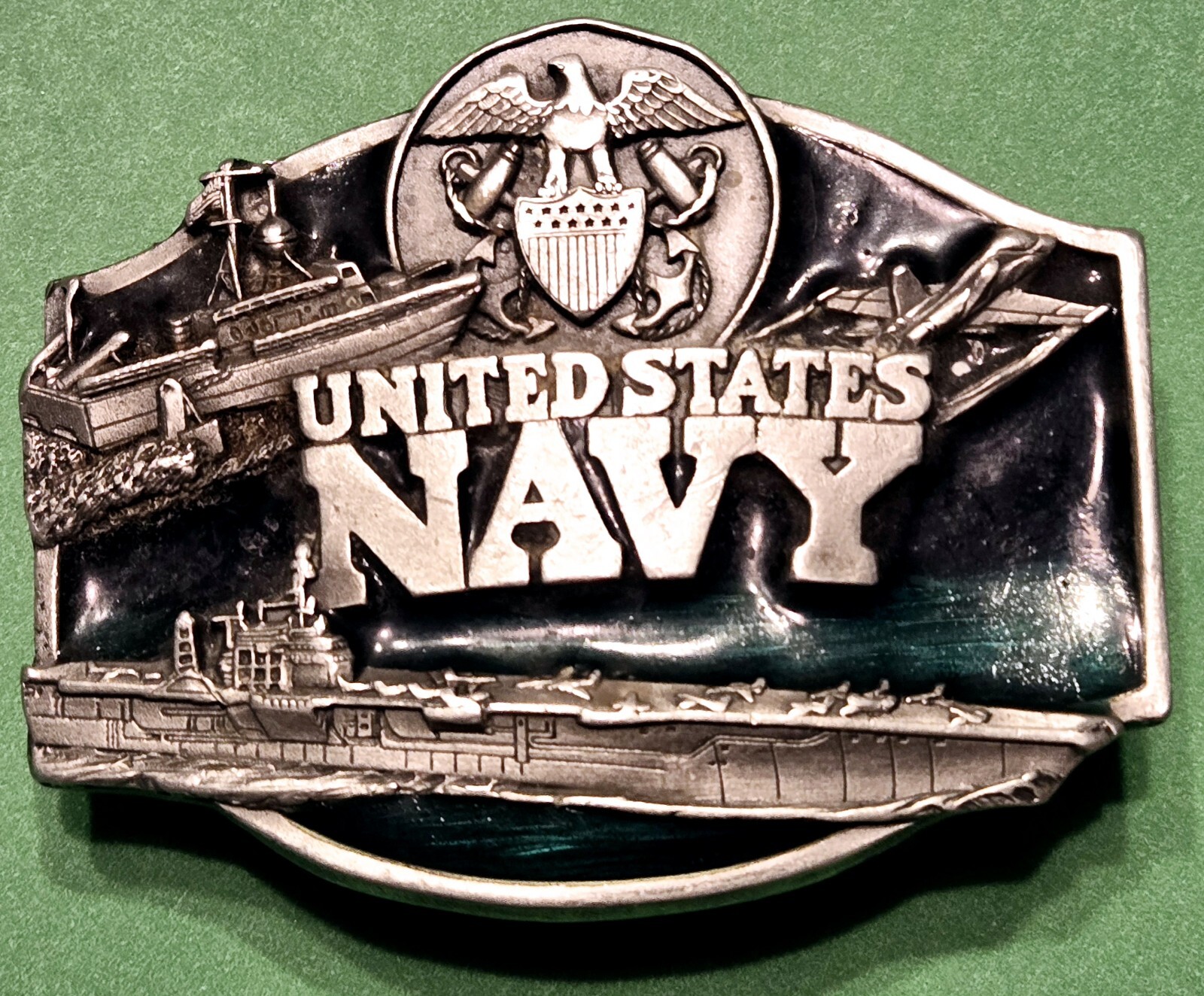 Vintage U.S. 🚢NAVY🚢 Pewter Belt Buckle SISKIYOU BUCKLE CO. Oregon, USA 1987