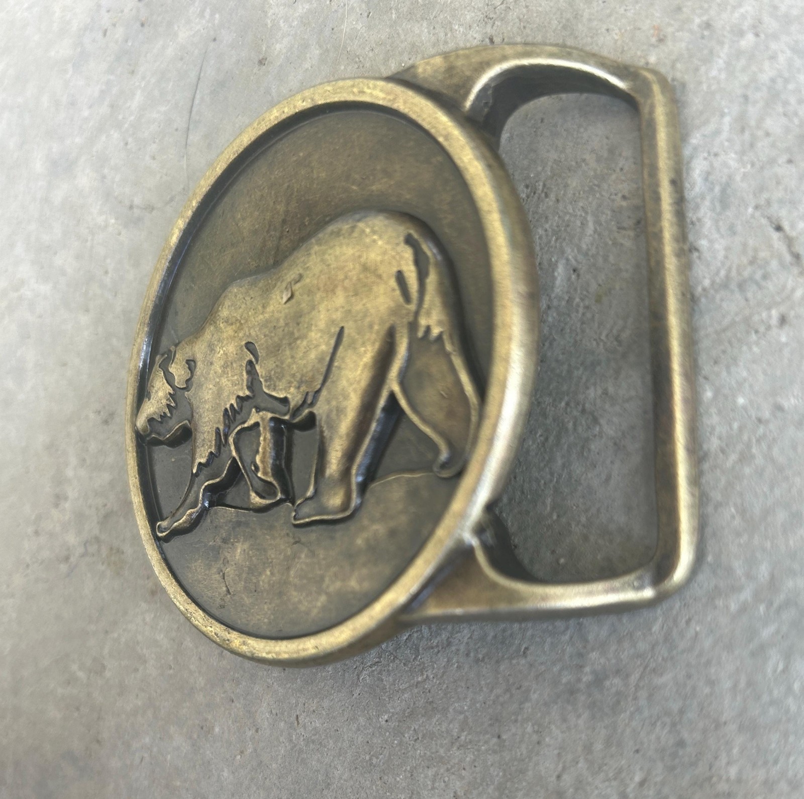 Large Bear Belt Buckle Antique Gold Grizzly Western Cowboy Rodeo Style Gift