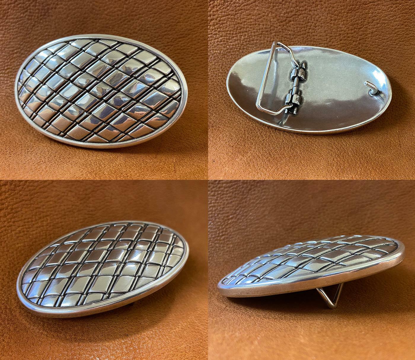 Unique Oval Buckle Antique Silver Engraved Basket Weave Belt Buckle