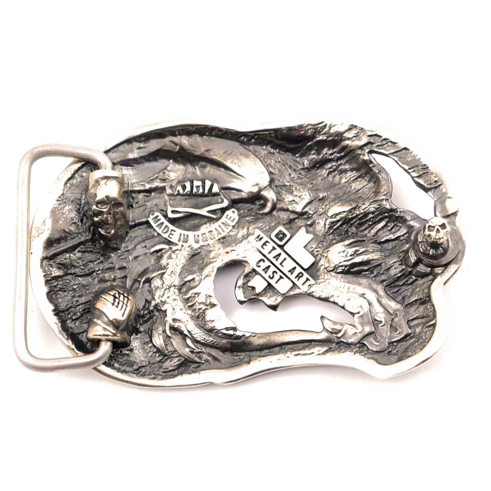German silver belt buckle Jormungands Head, Scandinavian Dragon, Jörmungandr
