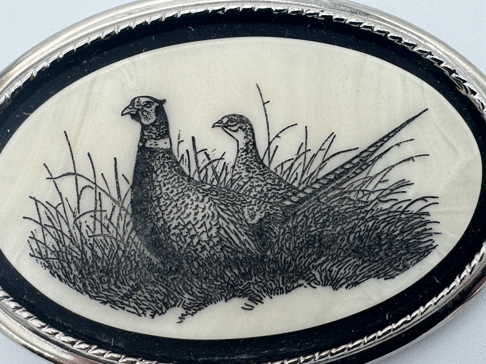 The Beaver Buckle Co. Oval Hunting Bird Pheasant Western Belt Buckle Handcrafted