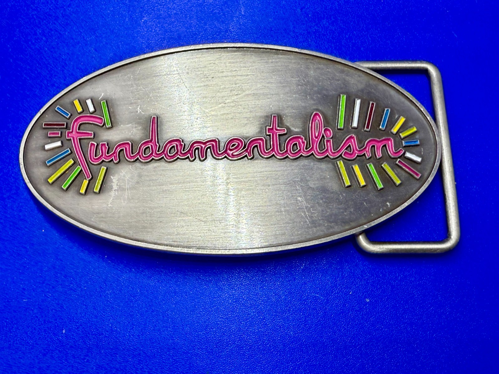 Custom Fundamentalism Spelled Out Statement Silver Color 4&Prime; Wide Belt Buckle