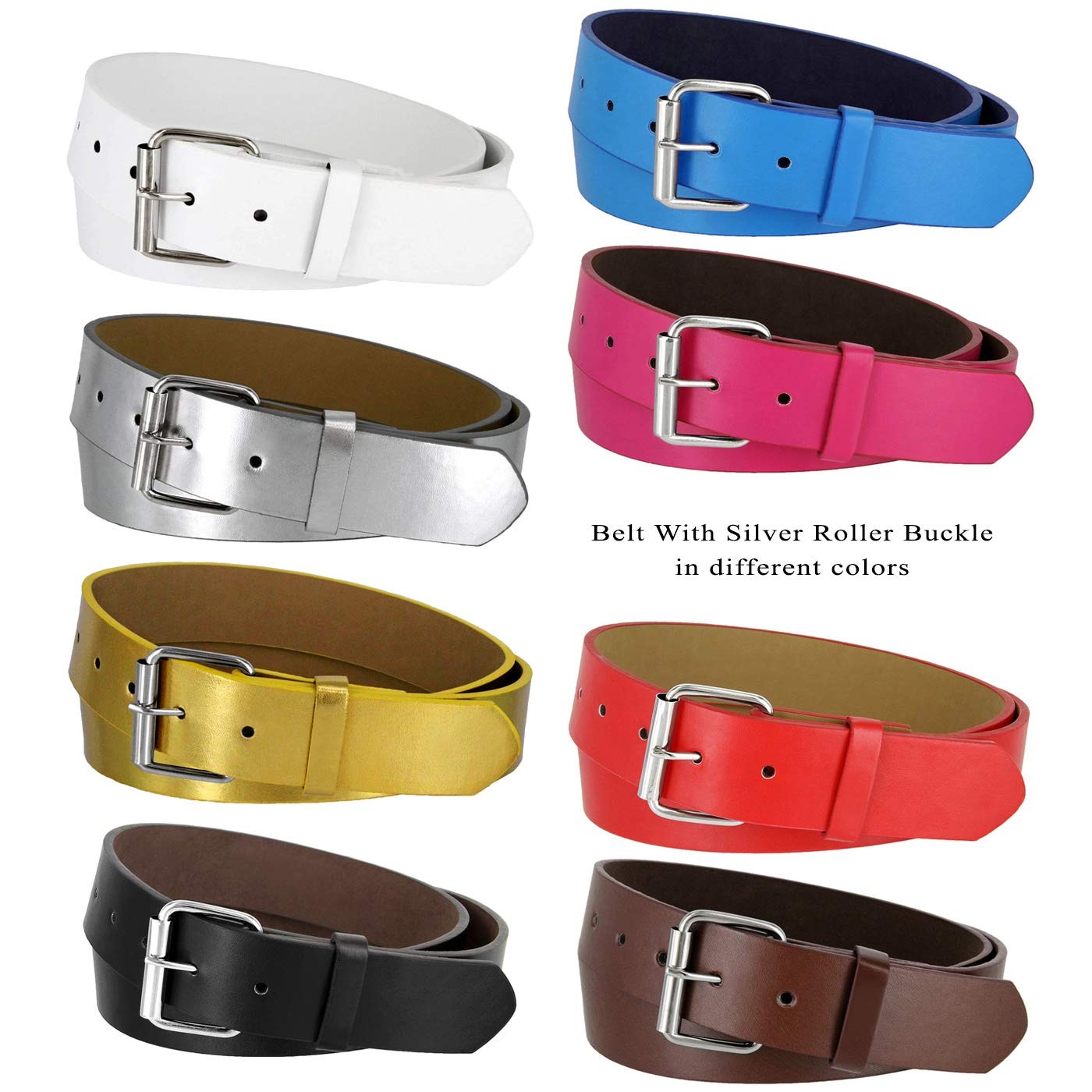 Belts.com B570 Mens Belt With Silver Roller Buckle Casual Jean Small, White