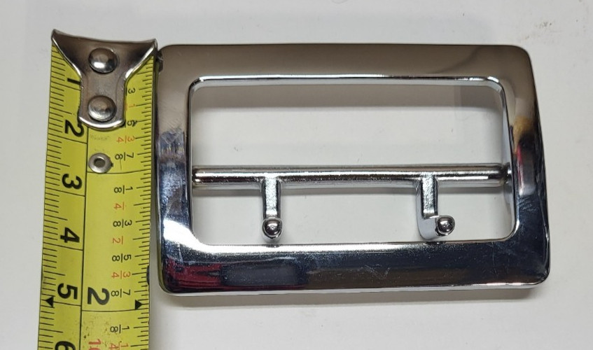 X2 Solid Brass Chrome Rectangle Belt Buckle Center Bar 2 Prong 2 3/4&Prime; x 1 7/8&Prime;