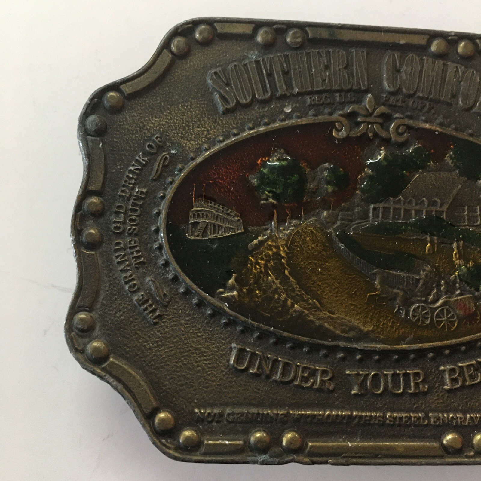Vintage Enamel Color Southern Comfort Bronze Style Pants Belt Buckle Rare Cowboy