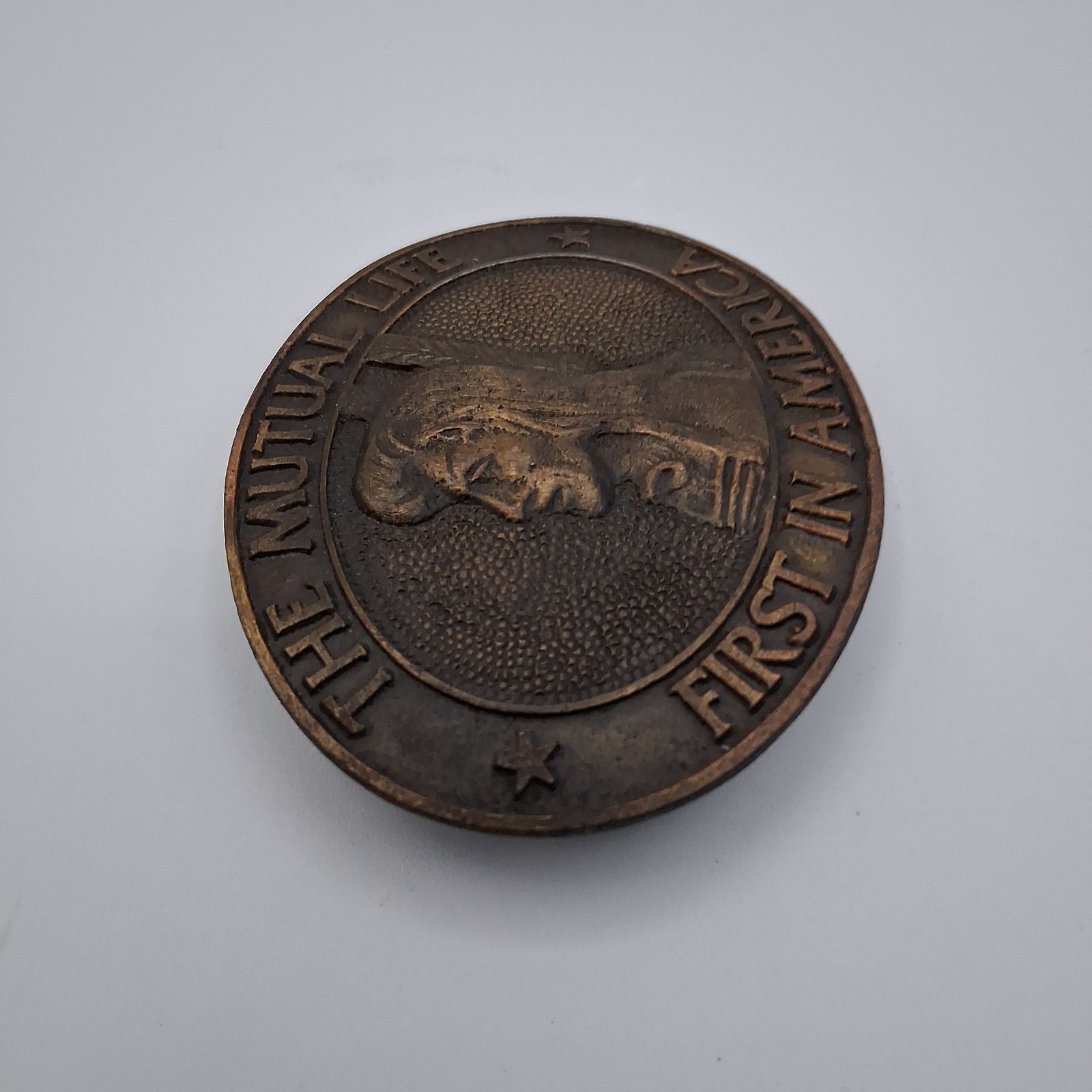 Vintage The Mutual Life First in America Insurance Advertising Metal Belt Buckle