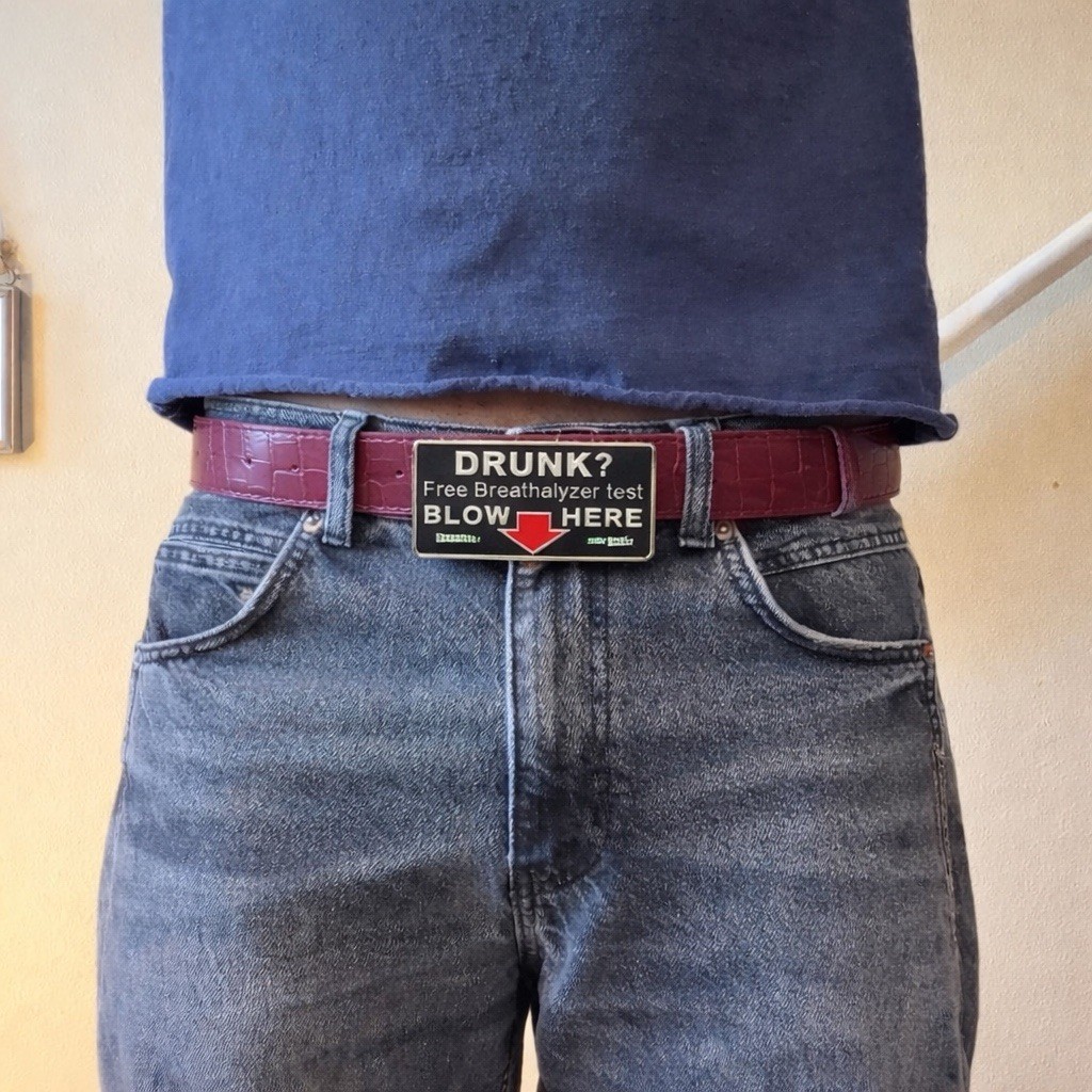 Drunk Free Breathalyzer Test Blow Here Belt Buckle Vintage Novelty Gift