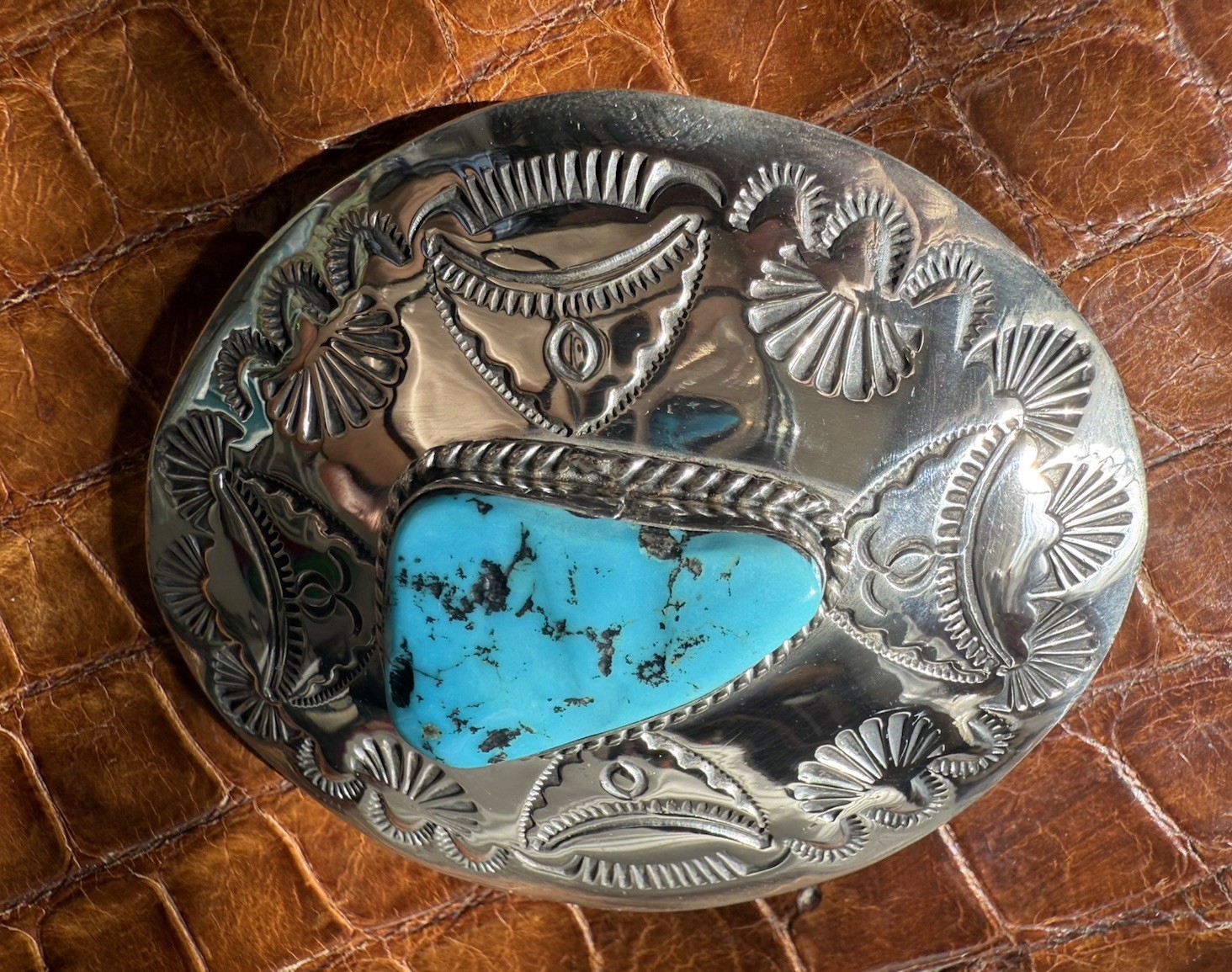 Gilbert Tom, Navajo Native, 925 Sterling silver & Turquoise Stone Buckle, Rare.