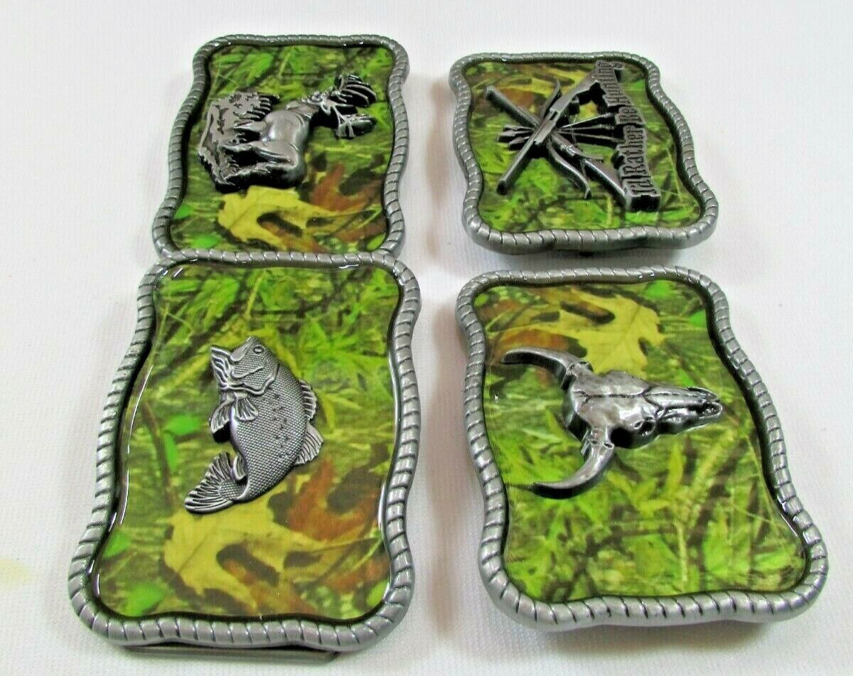 Mixed Lot of 4 Western Green Camo Belt Buckles New USA Seller