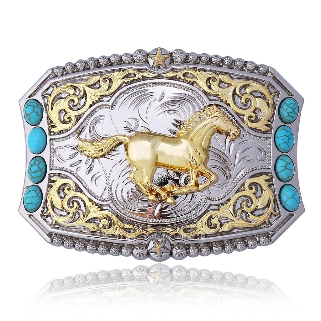 Cowboy Style Belt Buckle for Men Western Buckles with Horse and Turquoise Vin…