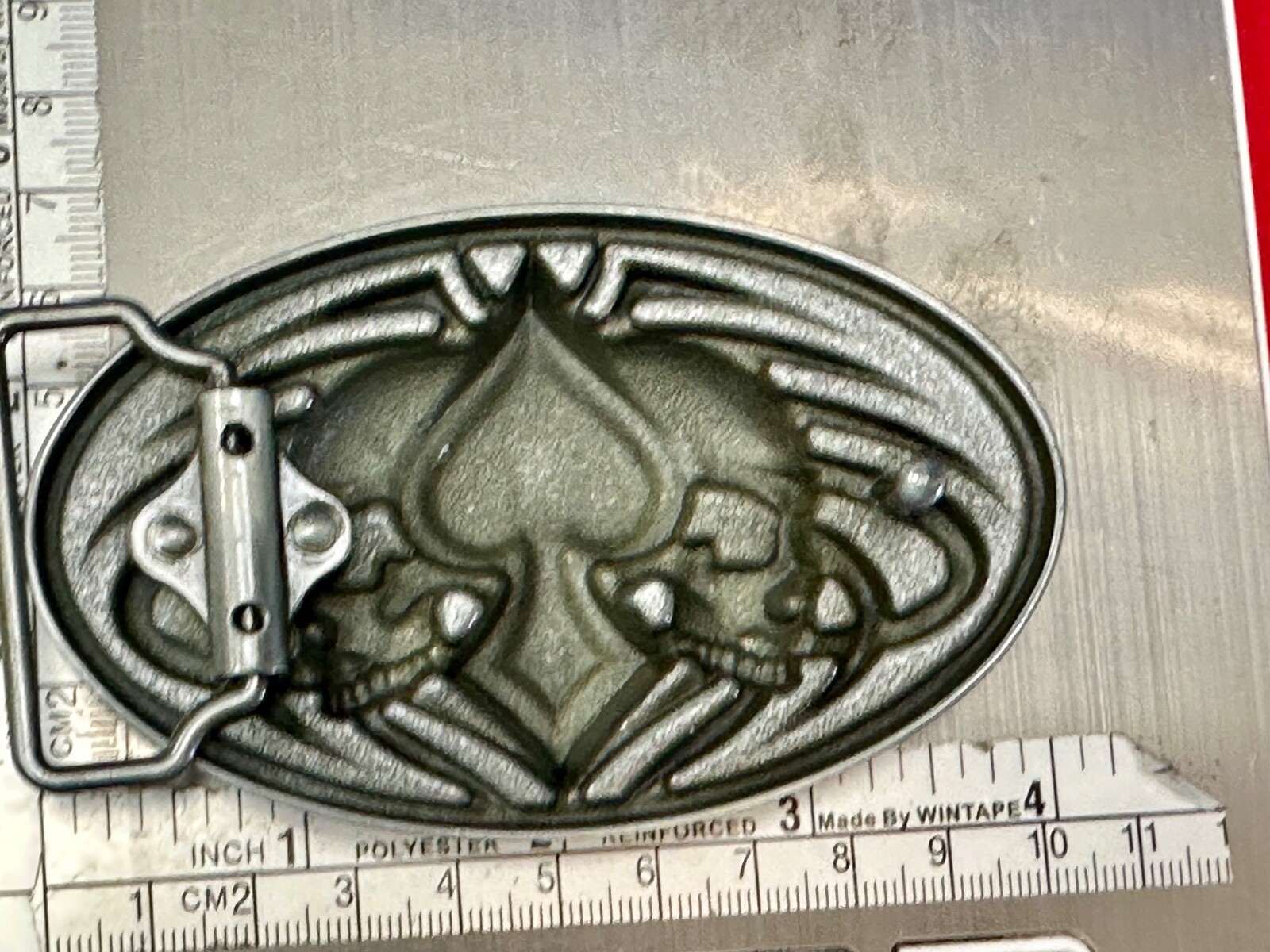 Skulls With Poker Cards Spade Bikers Metal Raised 3D Belt Buckle
