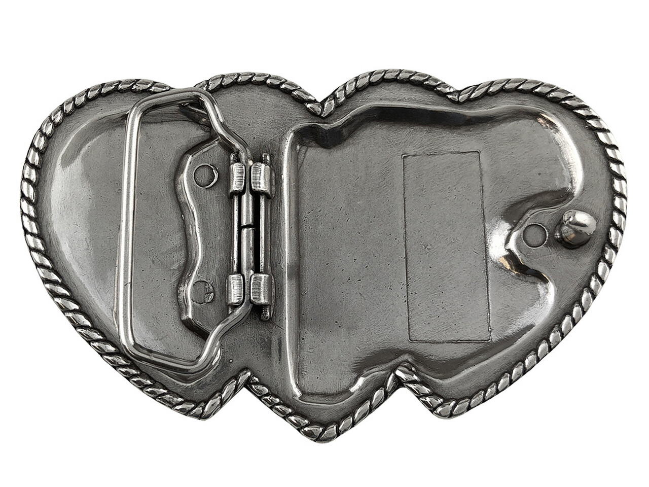 WESTERN ANTIQUE GOLD ROPE EDGE TRIPLE HEART ENGRAVED BELT BUCKLE